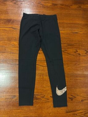 Nike Black Leggings with Metallic Gold/Bronze Swoosh